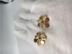 Quality Unique Luster Diamond 18K Gold Earrings With Heart Shaped Petal Design wholesale
