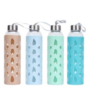 Quality Personlized Single Wall Glass Drinking Bottles Silicone Sleeve 300ml wholesale