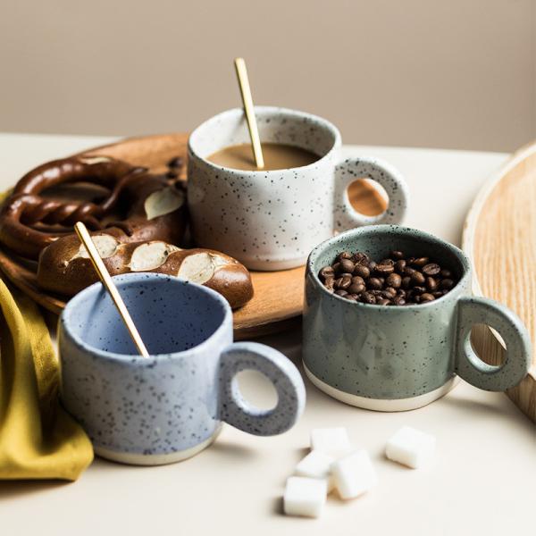 300ML Ceramic Nordic Ring Handle Coffee Mug Speckled Brief Novelty Pattern Milk