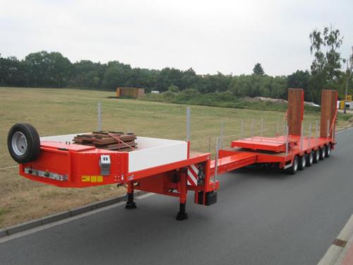 Manufacture AoTong Ramp Extendable Lowbed Semi Truck Trailer with Heavy Duty I Beam