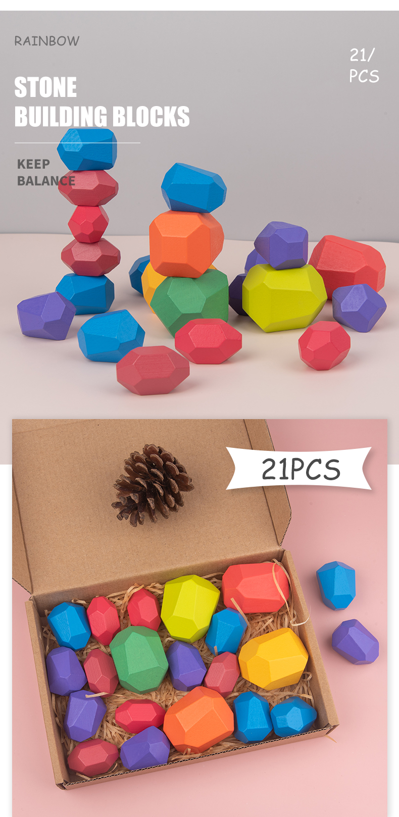 Jenga 14cm Rock Wooden Building Blocks Set Wooden Stacking Blocks Balancing Toy