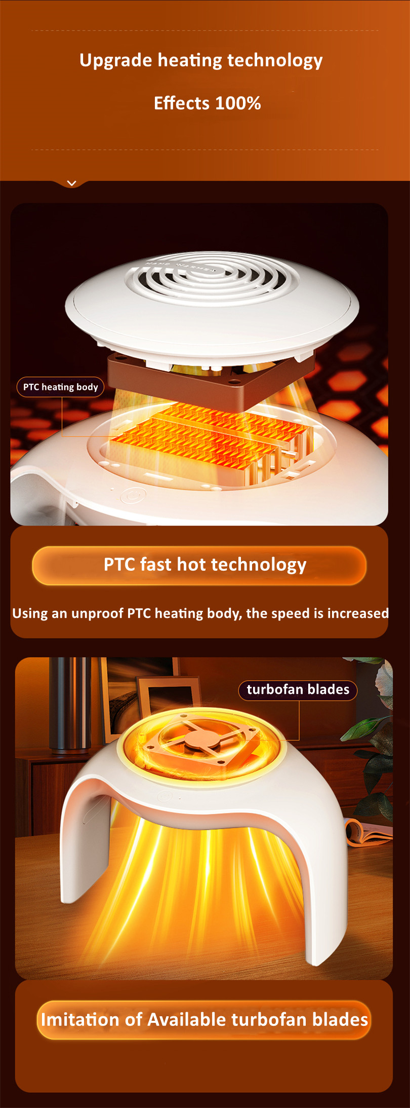 Home Heater Fan Winter Mini Warm Air Desktop Table Platform Portable Office Electric Heaters PTC Fast He