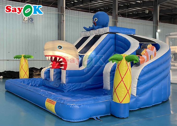 Amusement Park Inflatable Slide With Pool 19.7ft Giant Inflatable Shark Water Slide For Kids