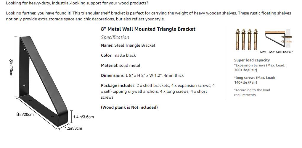 Single-side Bracket Metal Floating Shelf Brackets for Wall Mountable Home Decor Ideas
