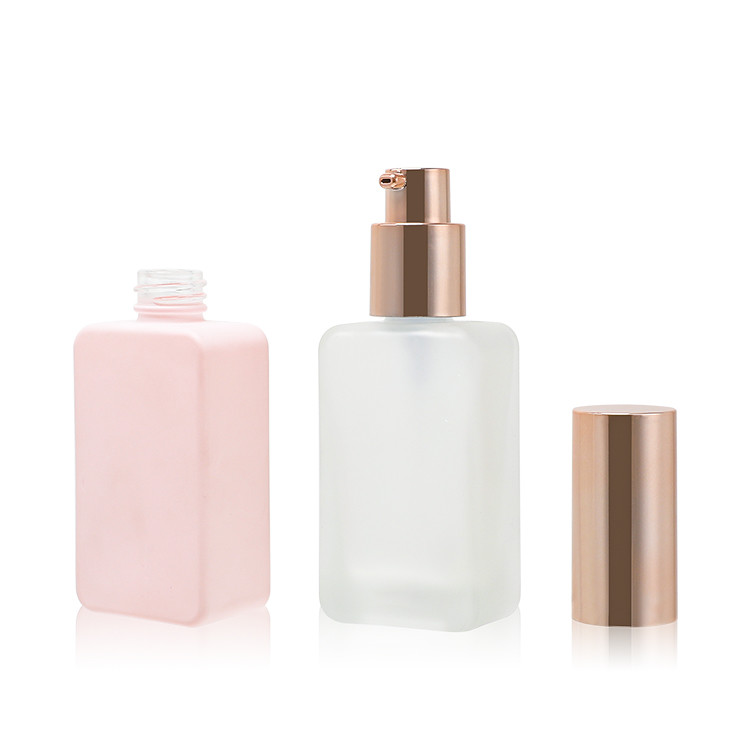 Lotion Pump Glass Foundation Bottle Gold Square Skin Care Cosmetic Packaging 35ml