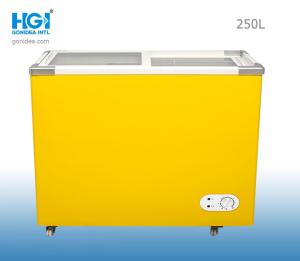 Quality Gonidea Curved Glass Chest Freezer Refrigerators 250l 8.8 Cu Ft White Yellow wholesale