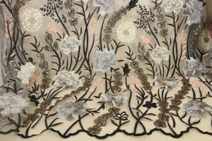 Quality Scalloped Embroidered Mesh Lace Fabric , Wedding Lace Material With Paillettes wholesale