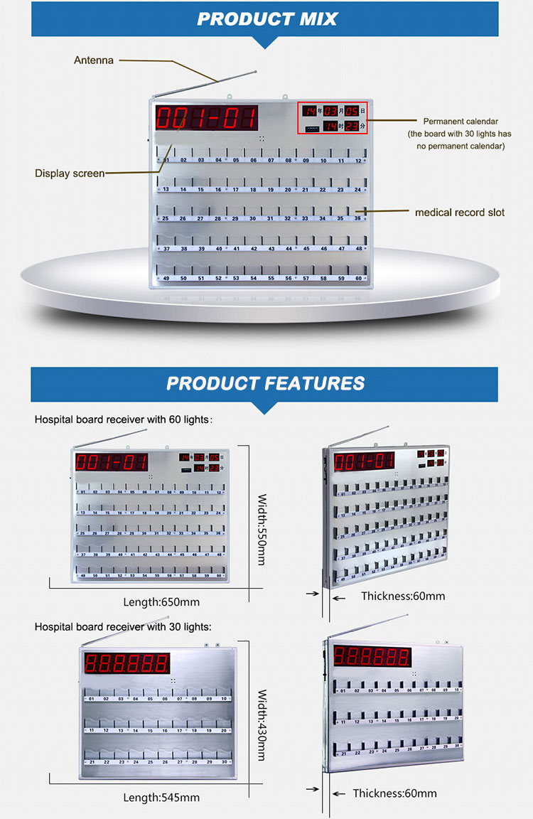 Ward nursing equipments 60 channels call number monitoring board with voice reporting function