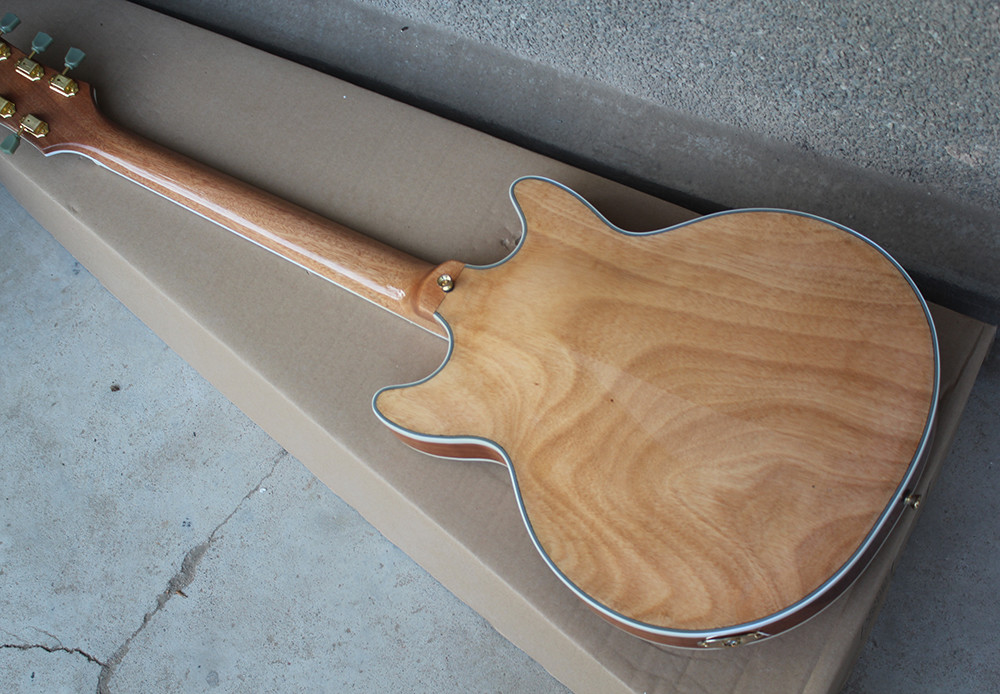 Burly Wood Semi-hollow Electric Guitar,Flame Maple Body,Gold hardwares