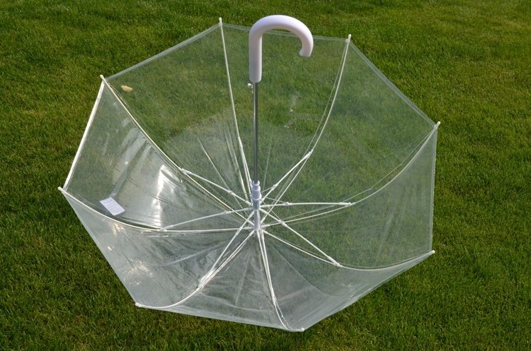 Waterproof J Handle 8mm Metal Shaft Transparent Rain Umbrella