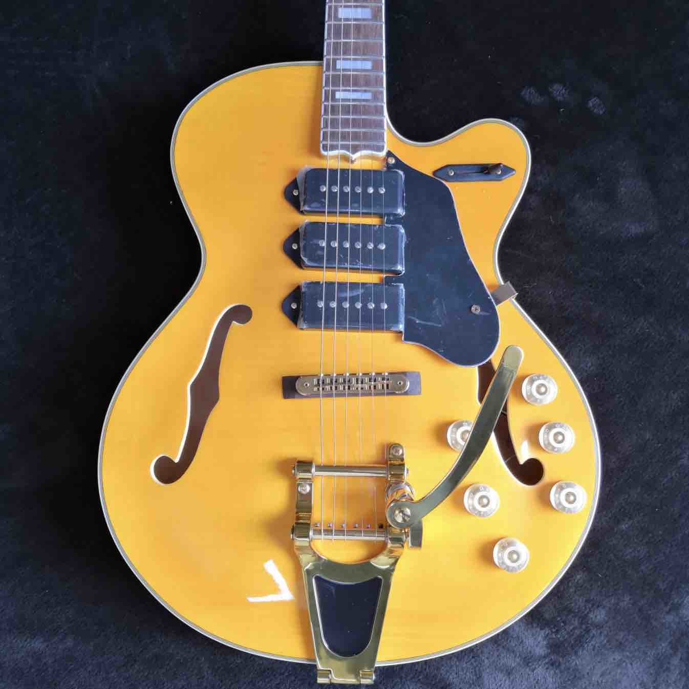 Custom Golden Jazz Electric Guitar in Yellow