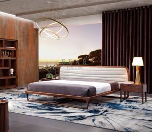 Quality Designer Furniture Modern Leather Oak Wood Bed wholesale