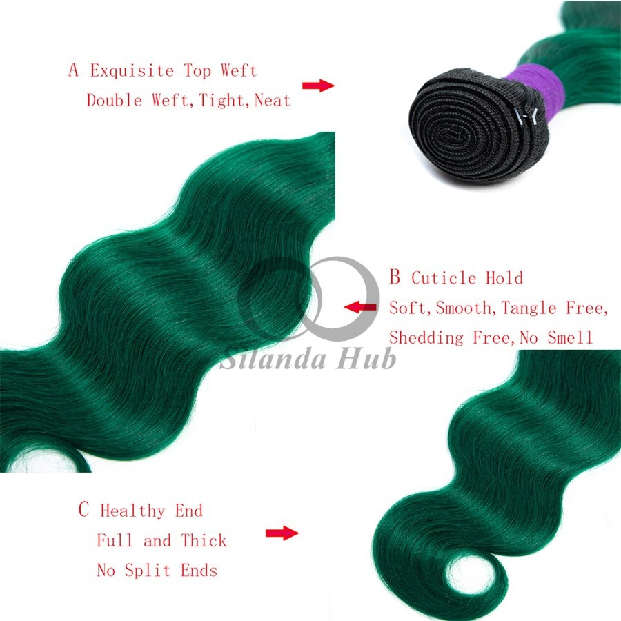 #T1B/Green Body Wave Remy Human Hair Bundles Sew In Weave Bundles Brazilian Bundle Deals