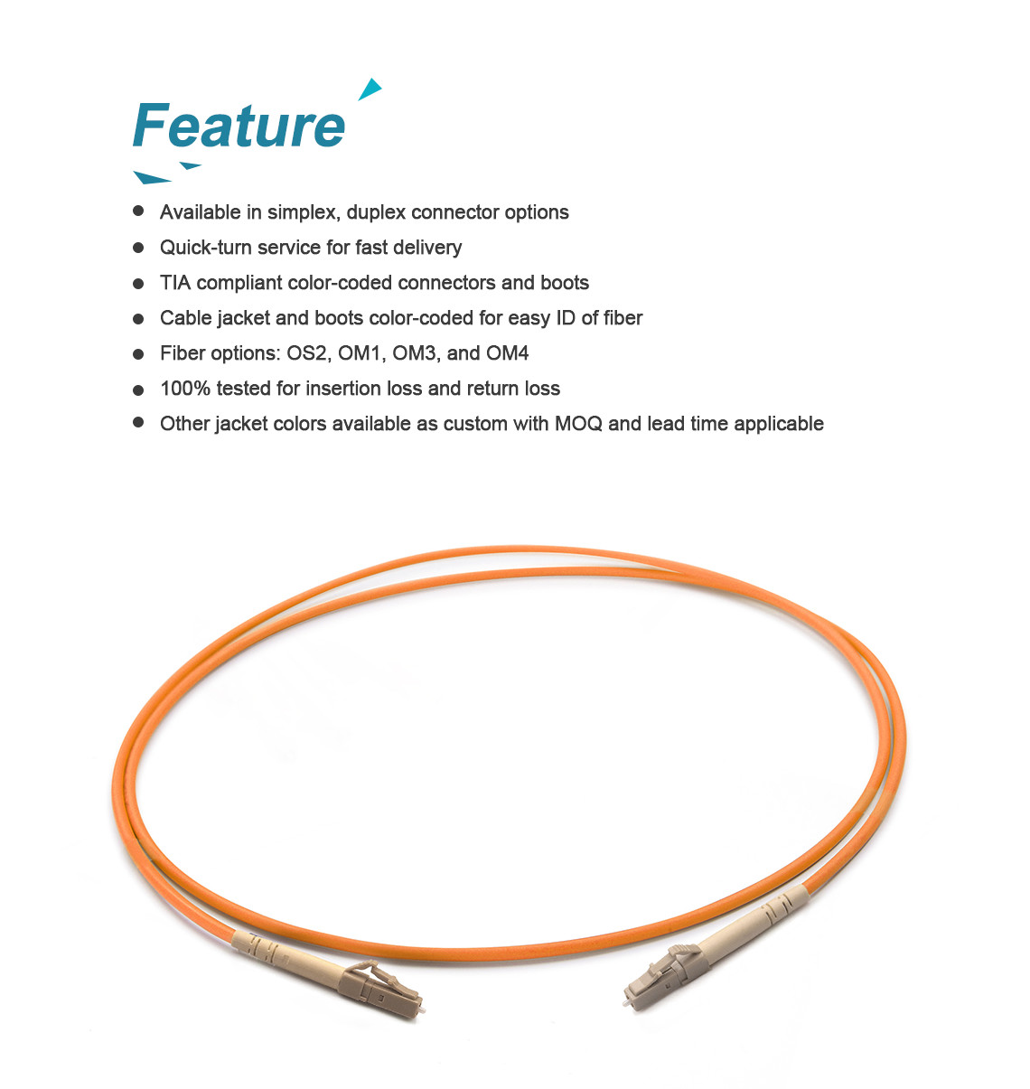 Multimode OM1 Fiber Optic Patch Cable LC UPC To LC UPC Orange Color