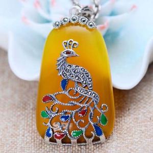 Quality Retro Thailand Sterling Silver Synthesized Yellow Chalcedony Pendant Necklace(052775W) wholesale