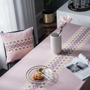 Quality Ribbon Luxury Table Linens Cotton Linen Embroidery Fabric Cover Tablecloth wholesale