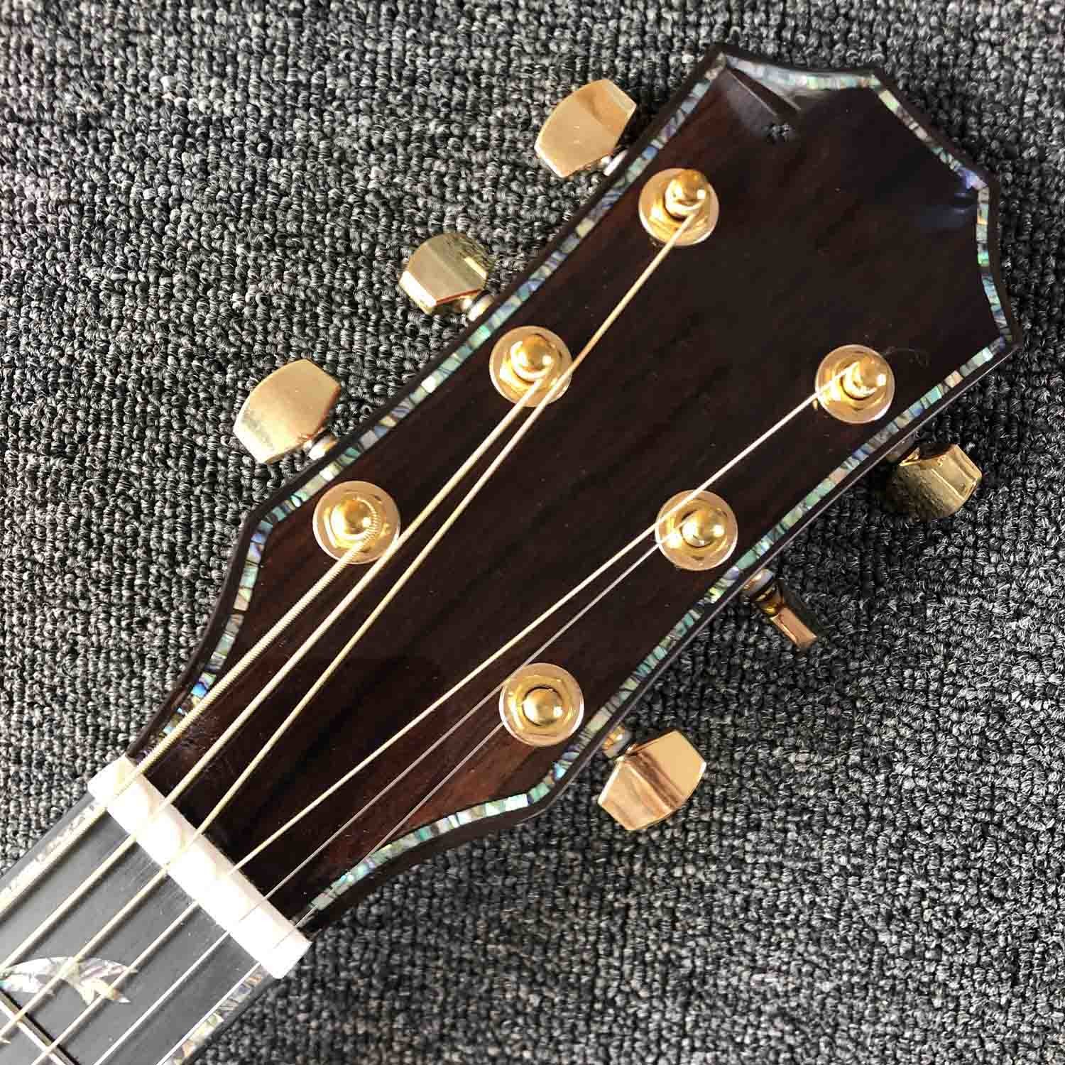 Ebony Fingerboard 41 Inch Acoustic Electric Guitar with Arm Rest Real Abalone AAAA Solid Spruce Top Cutaway Acoustic Gui