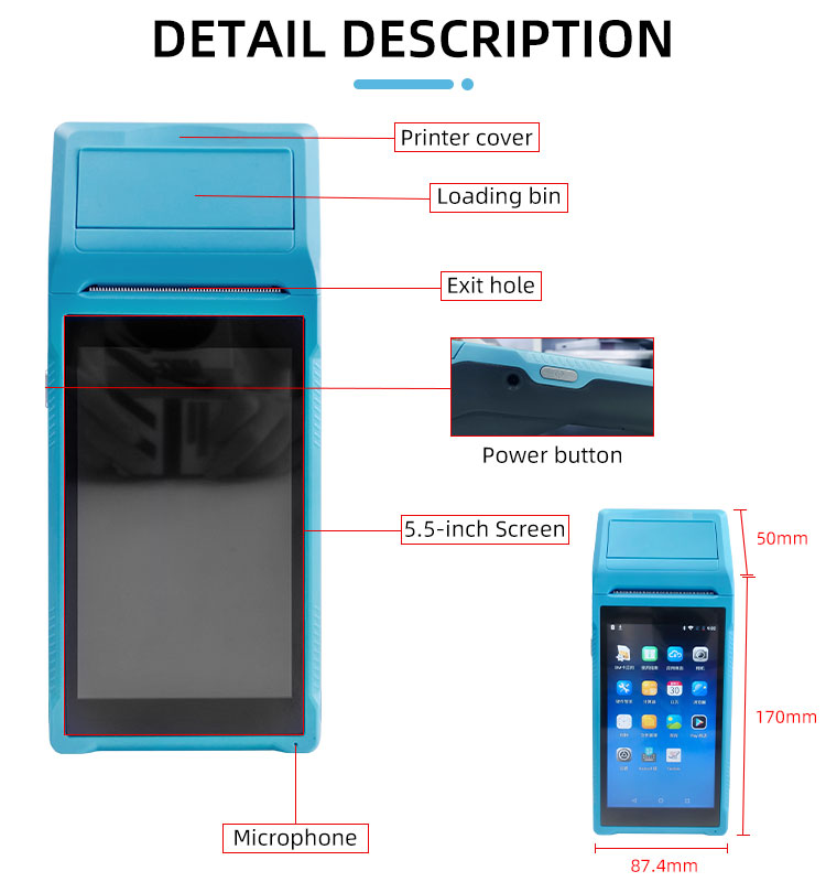Android Touch Screen POS Machine with Blue Tooth Handheld PDA Barcode Scanner and SDK