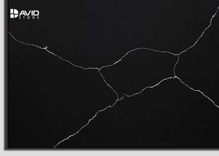 Black Color Marquina Quartz Slab With Solid Non Porous Surface Non Scratched