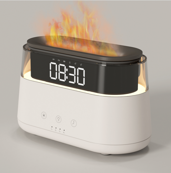 LED Clock Flame Humidifier Flame Multifunctional Humidifier for Home Office Spa Yoga Essential Oil Aroma Diffuser