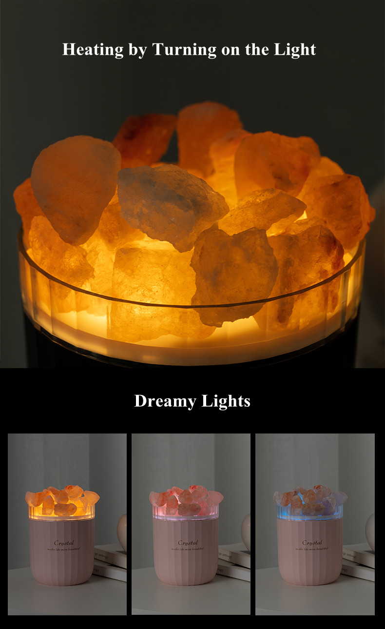 Portable Crystal Himalayan Salt Lamp Ultrasonic Air Humidifier With Soothing Atmosphere Lamp