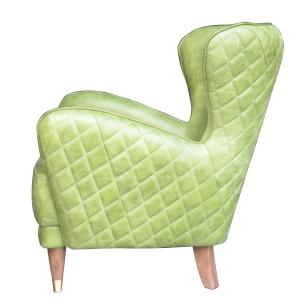 Quality Diamond Stitched Vintage Green Leather Wingback Sofa With Wooden Leg wholesale