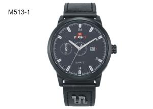 Quality Water Resistant Mens Quartz Watch Soft Black And Brown Leather Band wholesale