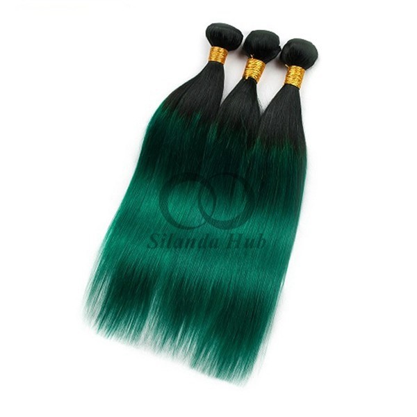 #T1B/Green Straight Remy Human Hair Bundles Sew In Weave Bundles Brazilian Bundle Deals