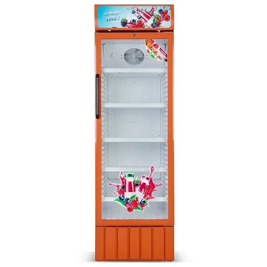 Glass Single Door Swing Upright Showcase Cooler 370L Commercial Refrigerator