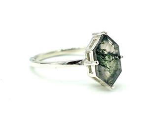 Quality Hexagon Moss Agate Ring with As Gift Engagement Women Ring wholesale
