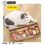 Cat Teaser Playing Cat Toys Interactive Set Wooden Gift Box 7pcs Cat Teaser Wand
