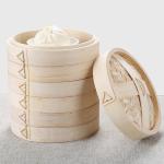 6 Inch Basket Dim Sum Bamboo Steamers With Lid 2 Tiers