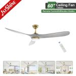 low Noise 60" Ceiling Fan 3 Blade Solid Wood Hotel Smart Dc dimmable Led