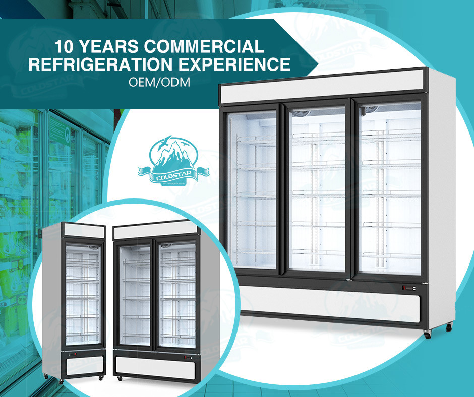 Supermarket Glass Door Vertical Freezer Showcase With Fan Cooling System