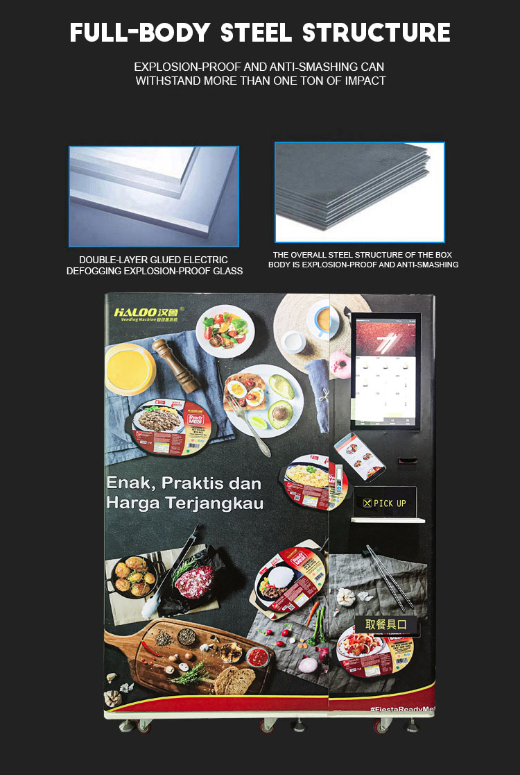 Microwave Heating Refrigerated Food Vending Machine Sheet Metal Material 4000W