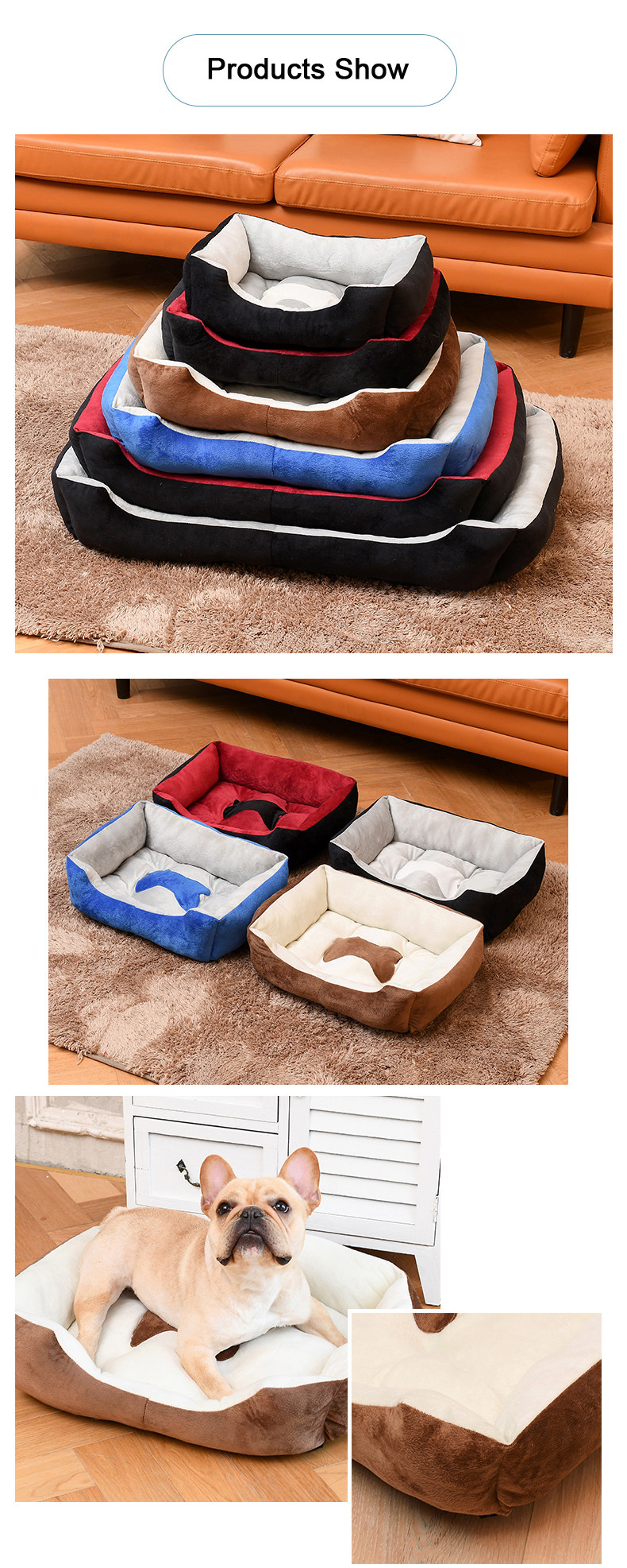 Custom Dual Purpose Rectangle Calming Dog Bed Breathable Washable Dog Mattress