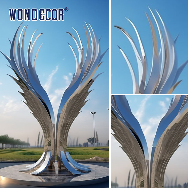 Large scale art angel wings stainless steel sculpture in the park