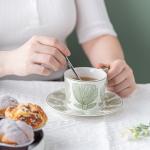 Sustainable Nordic Style Printed Flower Ceramic Coffee Cup And Saucer 200ml