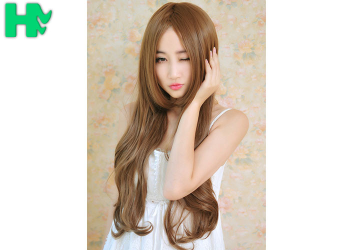 HuanFei Hair Synthetic Brown Wigs For Beautiful Women Long Wavy