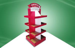 Quality Red Eco-friendly Corrugated Cardboard Free Standing Display Units Four Shelves Shinning Offset Printing wholesale