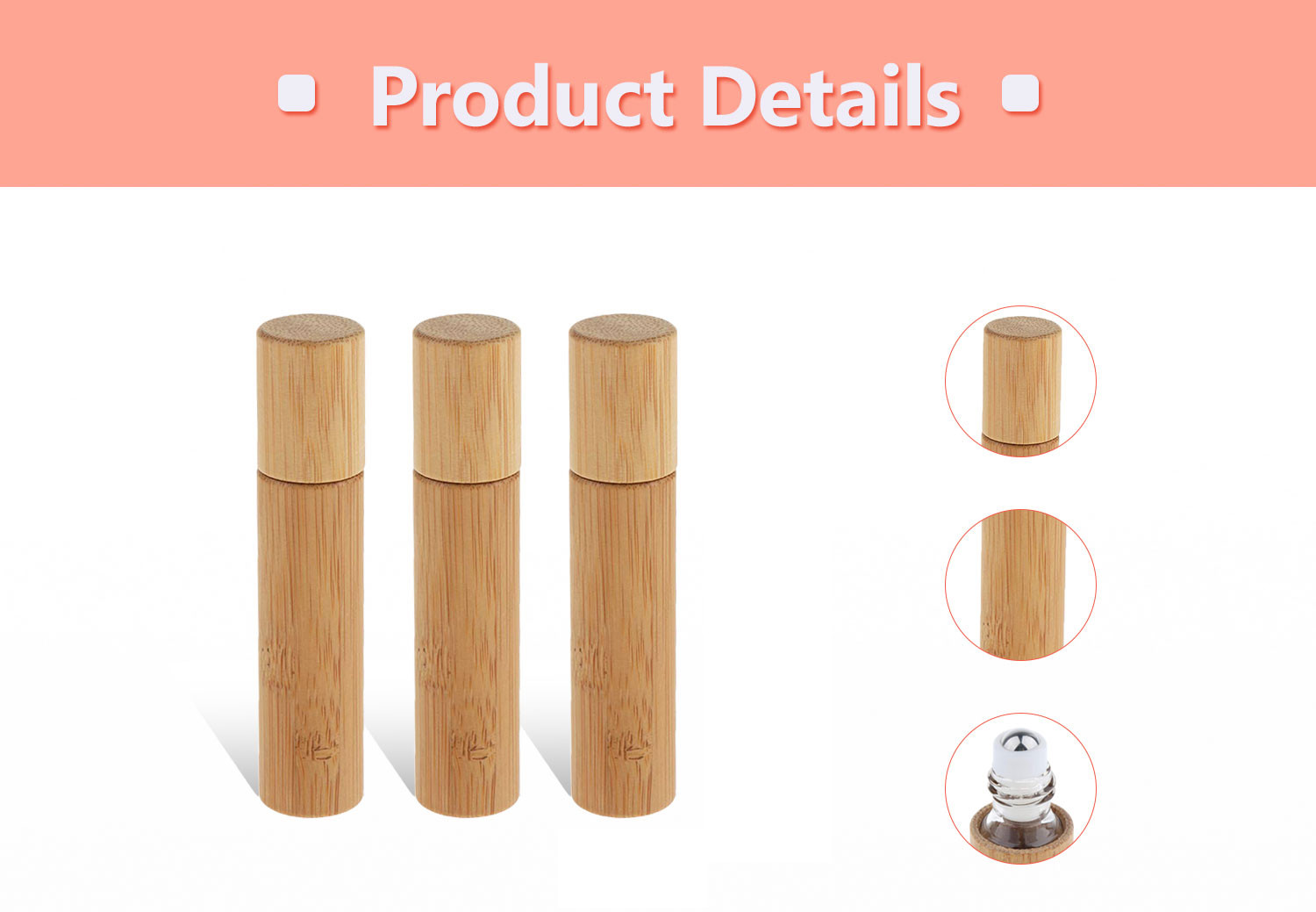 5ml Bamboo Essential Oil Roller Bottles Glass Container & Wood Cap Perfume Roll On with Stainless Steel Ball