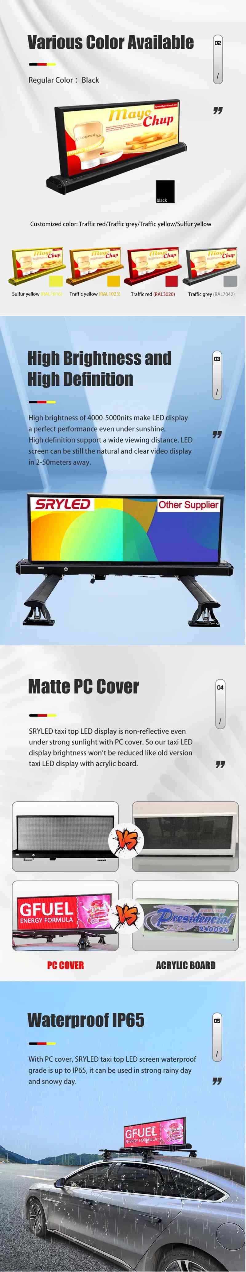 Taxi Ultra Thin Advertising Double Sided Mobile Led Billboard P2.5 Display Screen