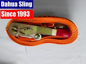 Quality 5000kg Red Rubber Coating Cargo Ratchet Tie Down Straps with Double J hook wholesale