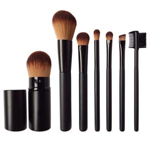 Quality Matt Black Aluminium Tube Retractable 7 Piece Makeup Brush Set With Bag wholesale