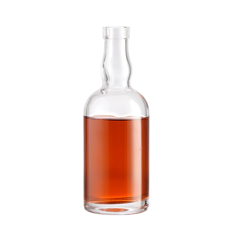 Custom Size Accepted Glass Collar 375ml 500ml 750ml Round Whisky Bottles for Spirits