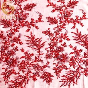 Quality Sustainable Handmade Lace Fabric Beaded Red Lace Material 15 Yards Length wholesale