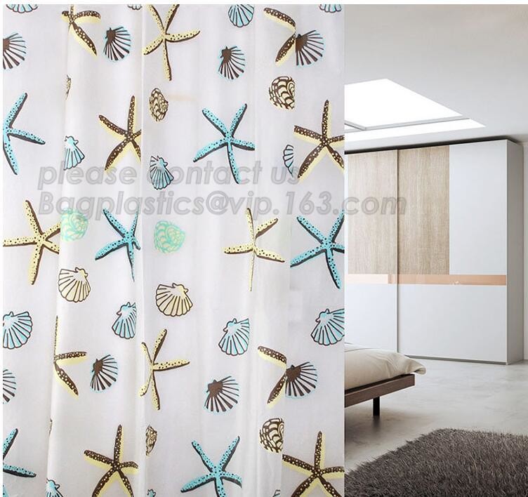 SCENERY PRINTING POLYESTER SHOWER CURTAIN, custom 3d eva shower curtain for bathroom, Popular cotton hooks polyester tex