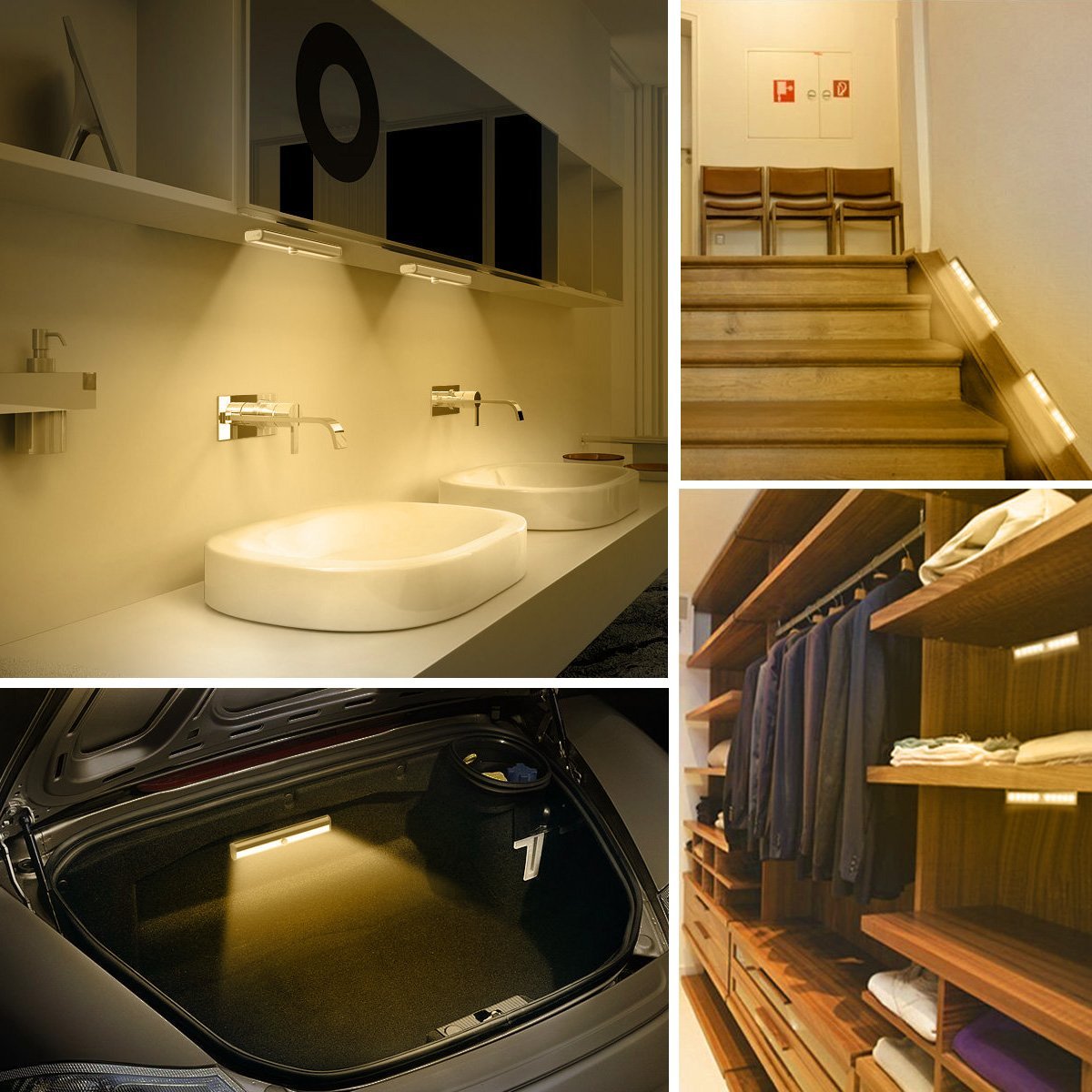 Motion Sensing Wardrobe Lights, Under Cabinet Lightening, Portable 12 LED Emergency Flashlight Night Light Bar with Hook
