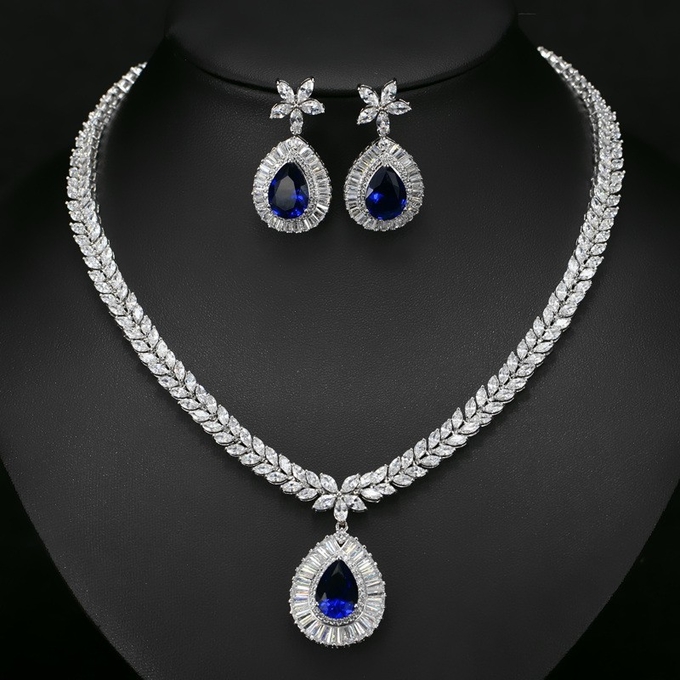 Womens Necklace Earring Wedding Accessories Red Imitation Diamond Bridal Necklace High Quality Cz Necklace Jewelry S