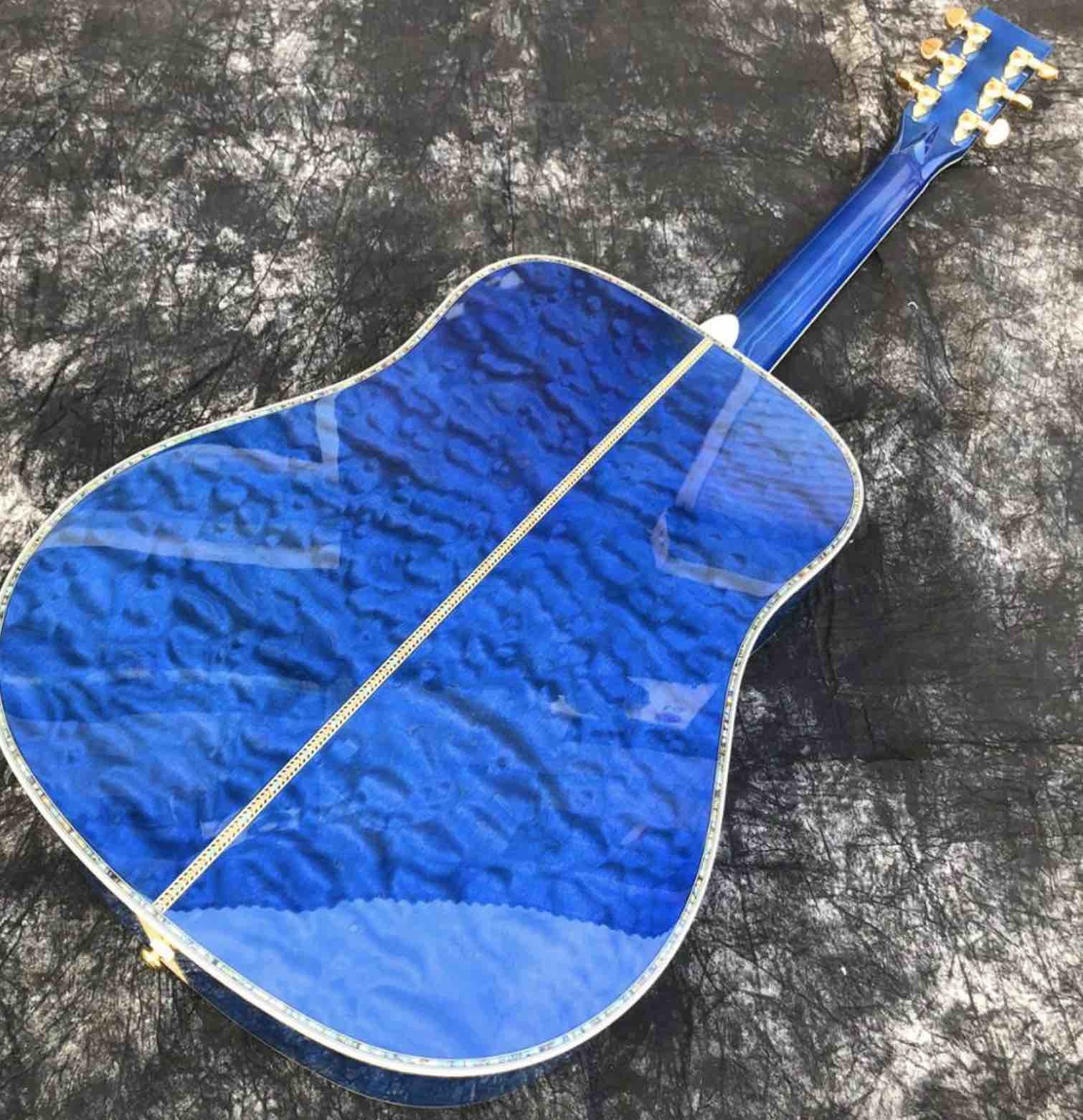 Water Ripple Maple Abalone Ebony Fingerboard Blue Solid Spruce 41 Inch D45d Style Acoustic Guitar